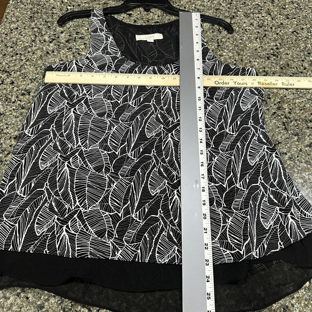 LOFT Tank Top Womens Size S Black White Leaf Print Sleeveless Blouse Layered Hem - Picture 4 of 7